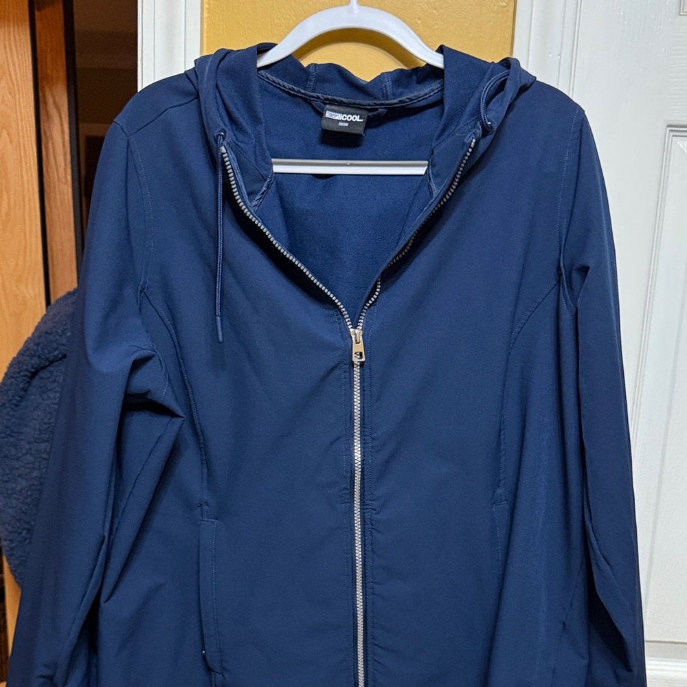 32 Degrees Cool Hooded Jacket Navy Zip Up Stretch Performance Lightweight XXL